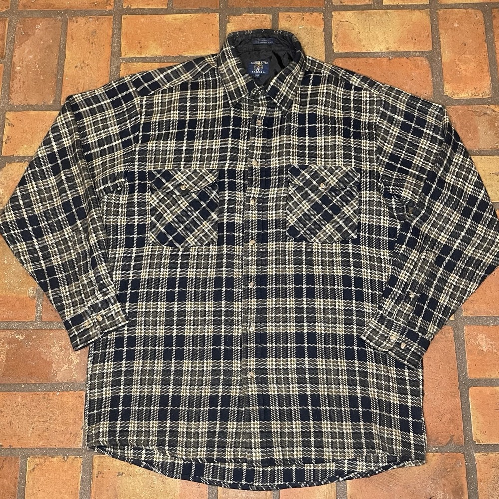 Vintage Flannel Men's XLT Shirt Salmon River Traders Button Up Plaid Cowboy